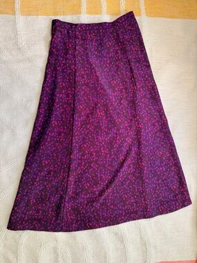 Vintage Reto Leslie Fay Unique Print Purple Skirt Nostalgic Color Pop Size 8